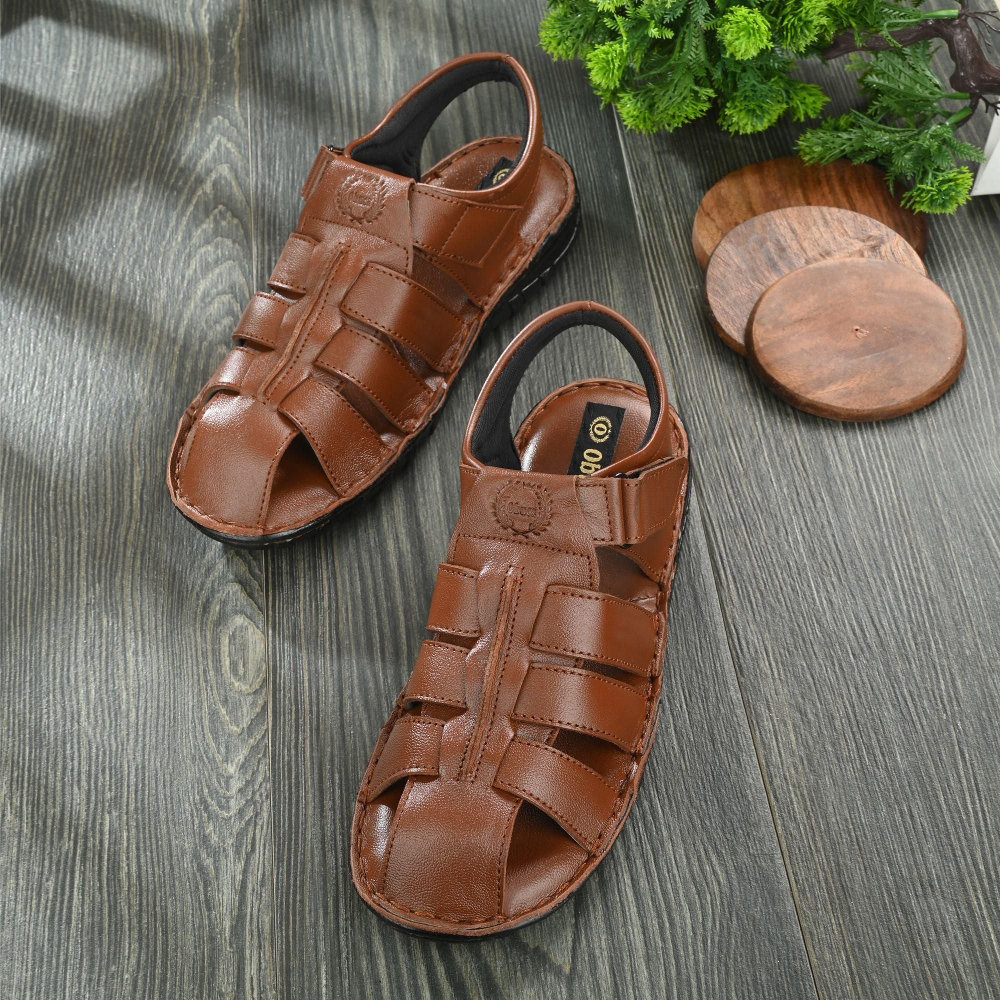 Men's PU Leather Brown Velcro Casual Sandal